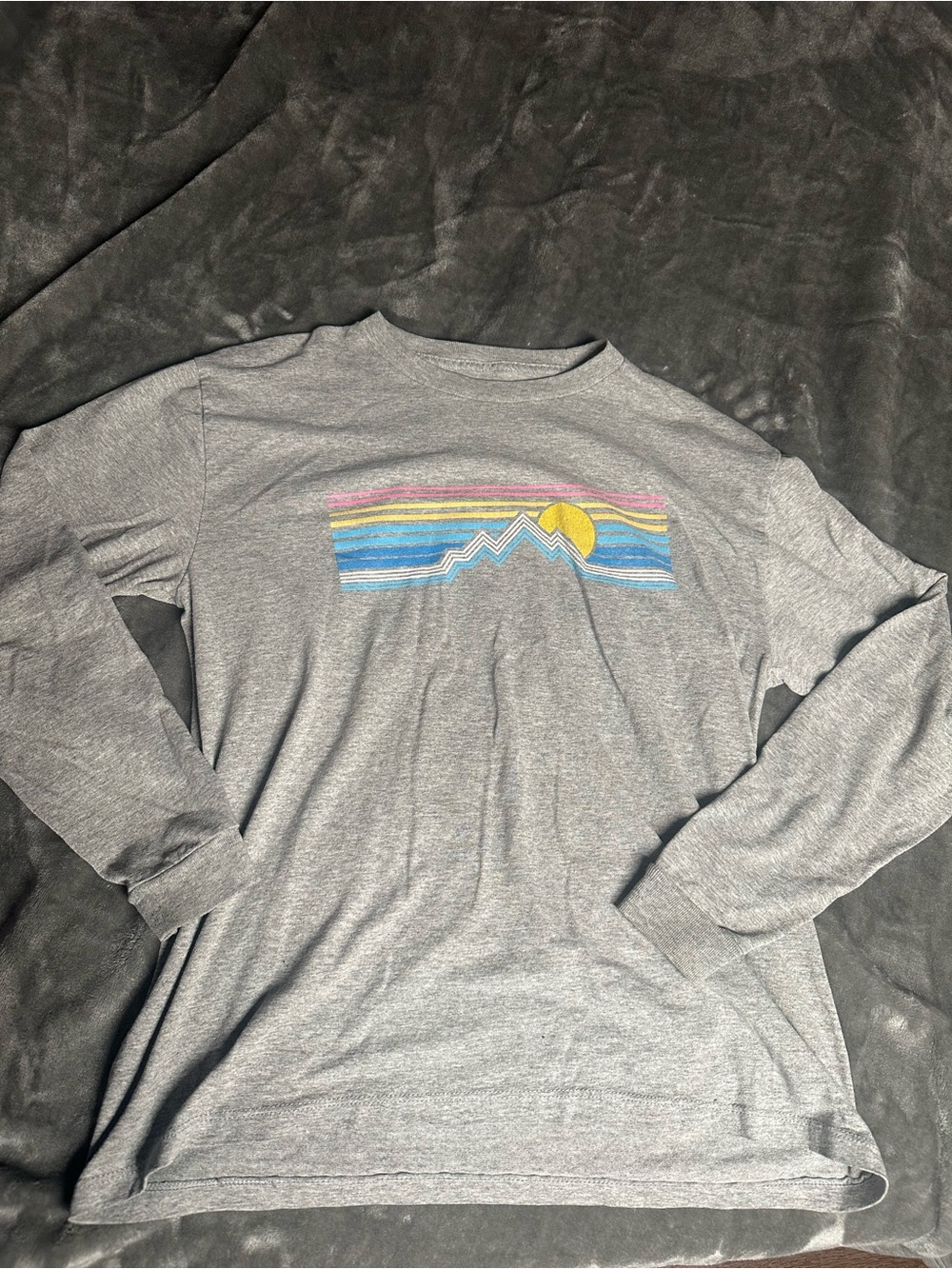 Ocean Current Kids Gray Long Sleeve Tee with Pink, Blue & Yellow Graphic